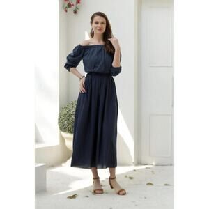 Novica Midnight Blue Cotton Maxi Dress from India, "Midnight Muse" Size 2X